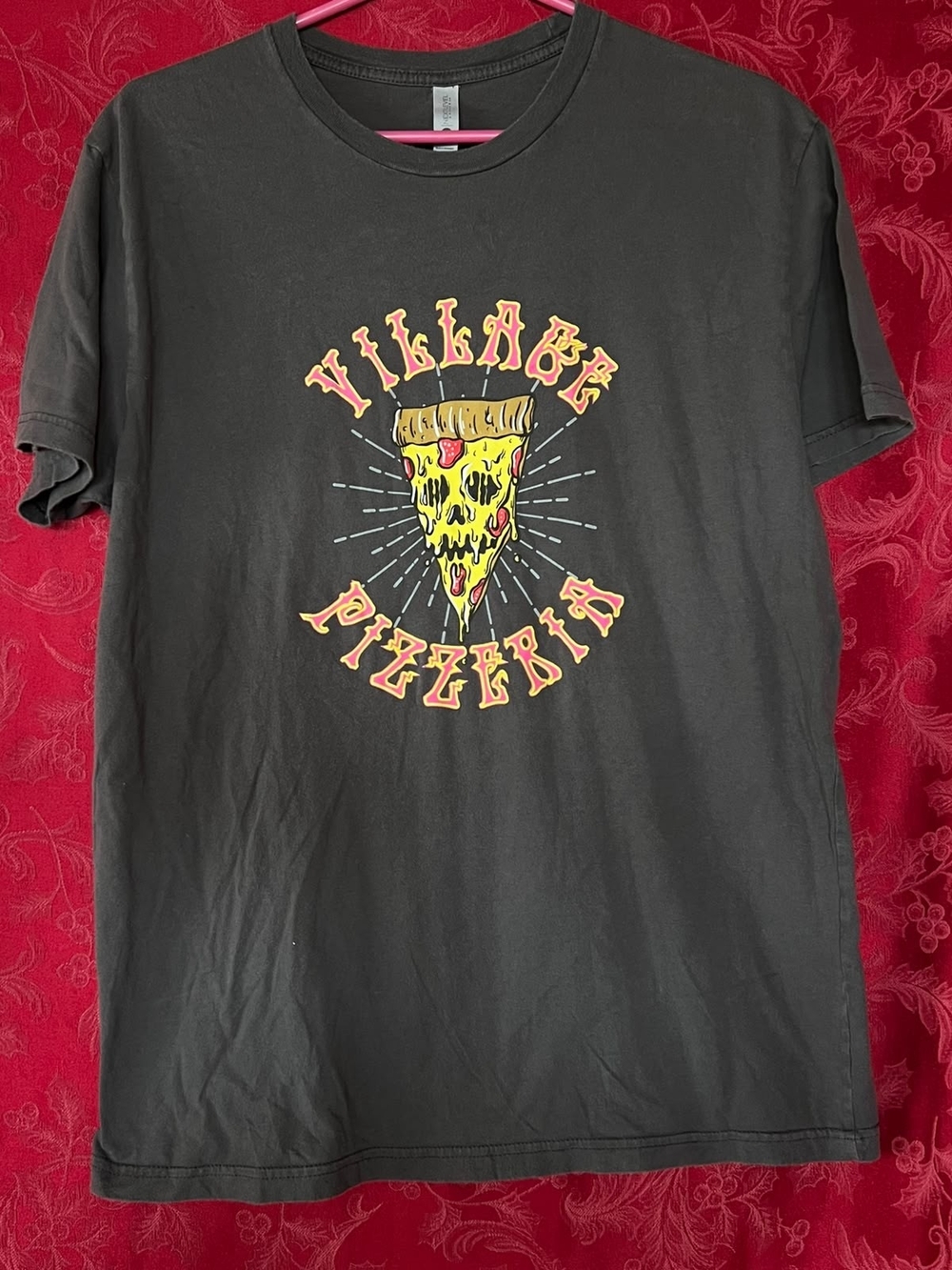 Next Level Apparel Black Short-Sleeve Tee with Yellow Pizza Slice Graphic